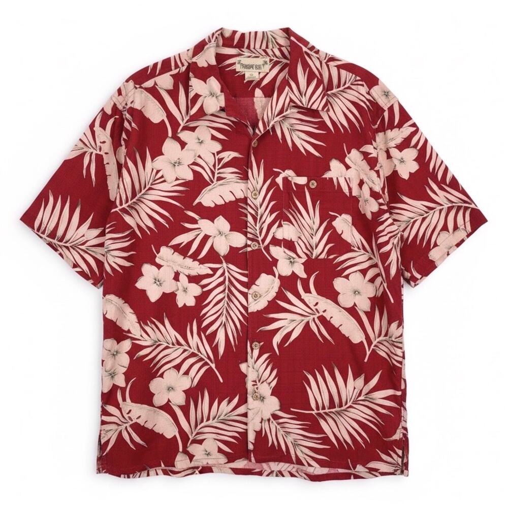 PARADISE COVES 100% SILK HAWAIIAN Shirt Red Pink TROPICAL Size XXL
